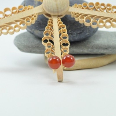 Brincos Bola Carneola com fecho em PRATA