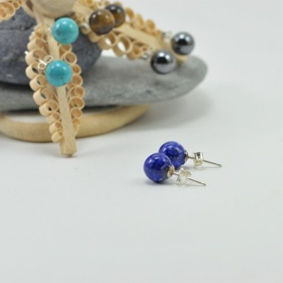 Brincos Bola Lapislazuli com fecho em PRATA Brincos Bola Lapislazuli com fecho em PRATA