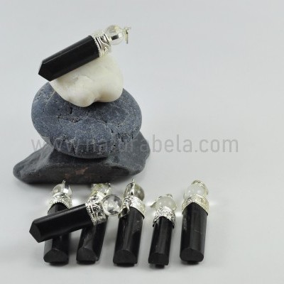 Pendente prateado Turmalina Negra com Bola Cristal