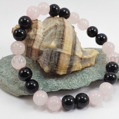 Pulseira Ágata Negra e Quartzo Rosa