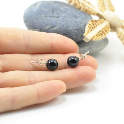 Brincos Bola Onix com fecho em PRATA