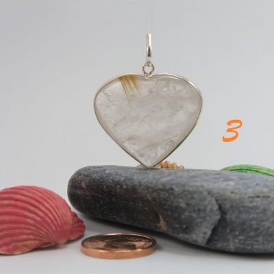 Pendente Coração em prata com Quartzo Rutilado