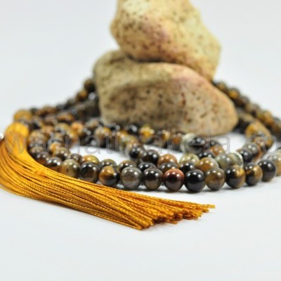 Mala Budista de Pedra Olho de Tigre 8mm - Terço Tibetano OM