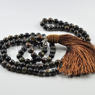 Mala Budista de Pedra Olho de Falcão 8mm - Terço Tibetano OM