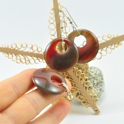 Conjunto Brincos e Pendente em Prata com pedra Carneóla