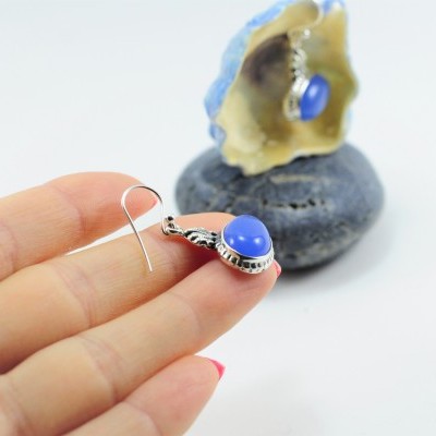 Brincos em prata com Calcedónia Azul