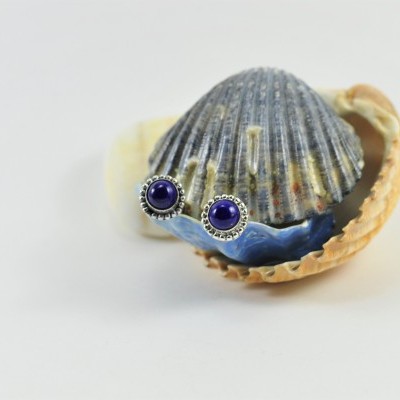 Brincos "vintage" em prata com pedra Lapislázuli