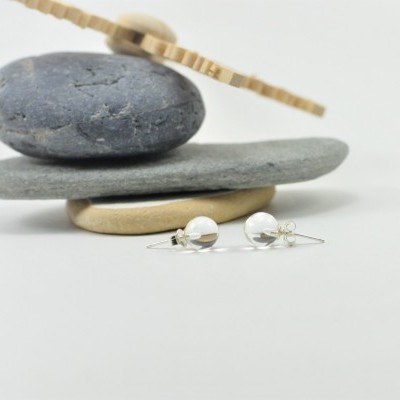 Brincos Bola Quartzo Cristal com fecho em PRATA