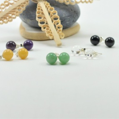 Brincos Bola Aventurina com fecho em PRATA