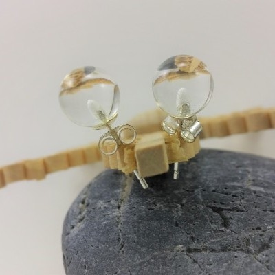 Brincos Bola Quartzo Cristal com fecho em PRATA