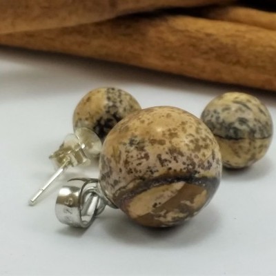 Conjunto Pendente e Brincos em Pedras Naturais Jaspe "Paisagem"