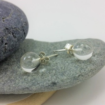 Brincos Bola Quartzo Cristal com fecho em PRATA