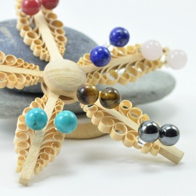 Brincos Bola Olho de tigre com fecho em PRATA