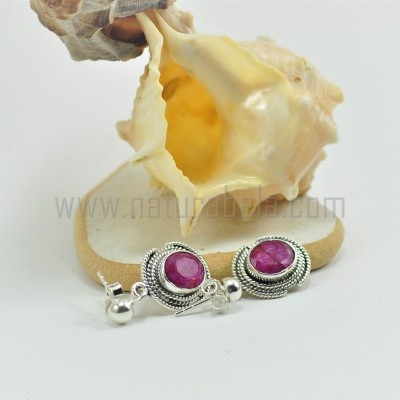 Brincos em Prata com Rubi