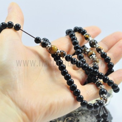 JapaMala de Obsidiana negra e Olho de tigre