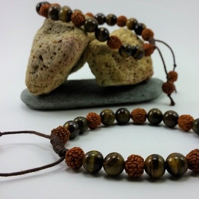 RudraBela Pulseira Rudraksha com Olho de Tigre