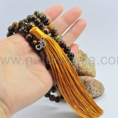 Mala Budista de Pedra Olho de Tigre 8mm - Terço Tibetano OM