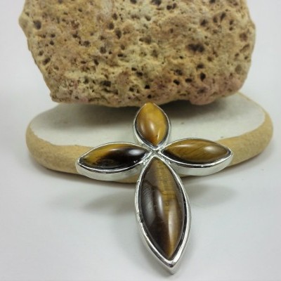 Pendente Cruz com Olho de Tigre