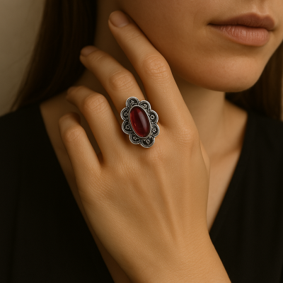 Anel em Prata Granada modelo "Diana"