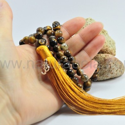 Mala Budista de Pedra Olho de Tigre 8mm - Terço Tibetano OM