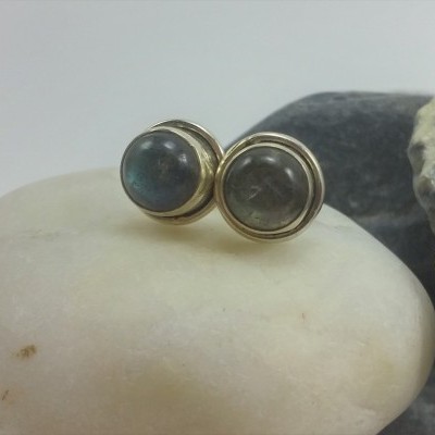 Brincos em Prata com pedra Labradorite