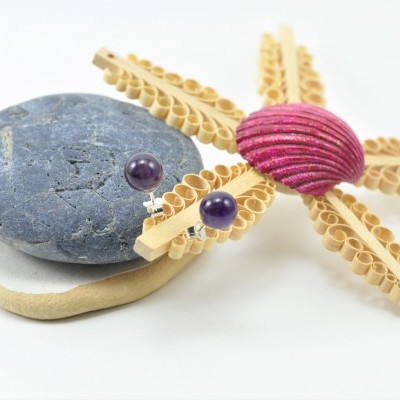 Brincos Bola Ametista com fecho em PRATA