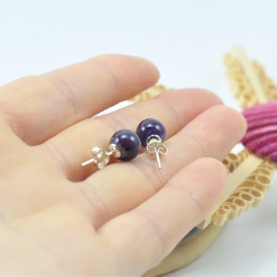 Brincos Bola Ametista com fecho em PRATA