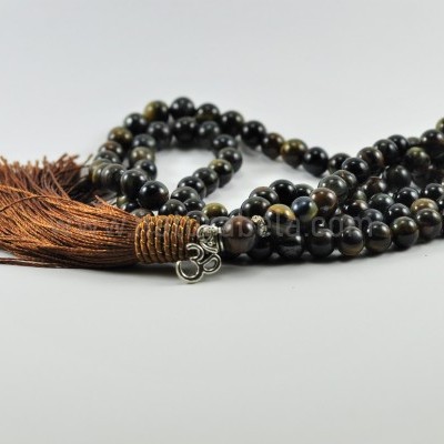 Mala Budista de Pedra Olho de Falcão 8mm - Terço Tibetano OM