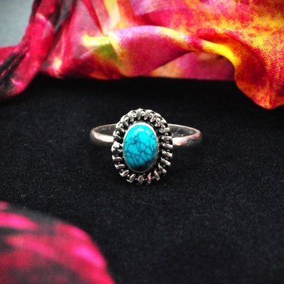 Anel Prata Renda com Turquesa