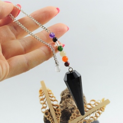 Pêndulo de Turmalina Negra com Cristais 7 Chakras