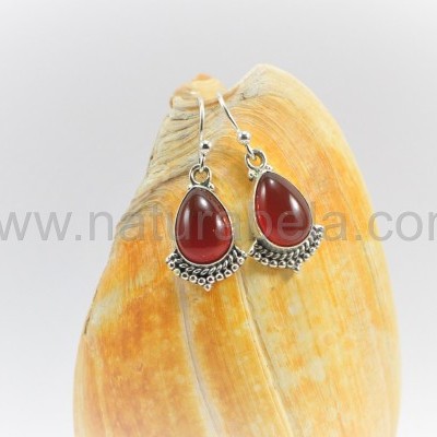 Brincos lágrima em Prata com Cornalina