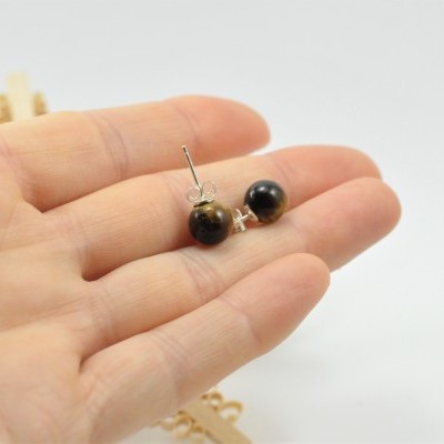 Brincos Bola Olho de tigre com fecho em PRATA