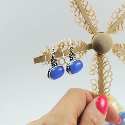 Brincos em prata com Calcedónia Azul Brincos em prata com Calcedónia Azul