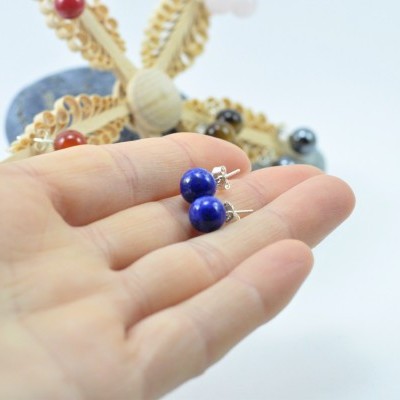 Brincos Bola Lapislazuli com fecho em PRATA Brincos Bola Lapislazuli com fecho em PRATA