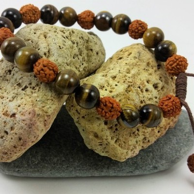 RudraBela Pulseira Rudraksha com Olho de Tigre