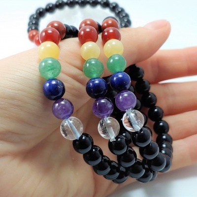 Pulseira Obsidiana negra com 7 Cristais dos Chacras