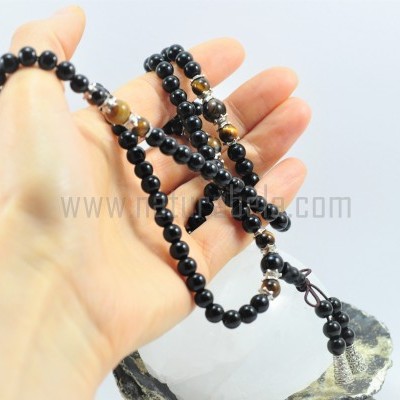 JapaMala de Obsidiana negra e Olho de tigre