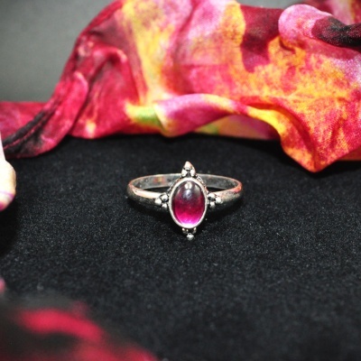 Anel Prata Tri com Granada