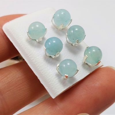 Brincos em prata com Bola de Água marinha 6mm