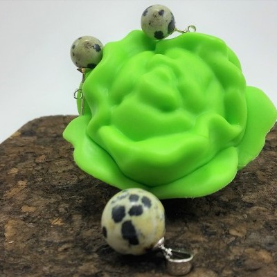 Conjunto Pendente e Brincos em Pedras Naturais Jaspe Dálmata