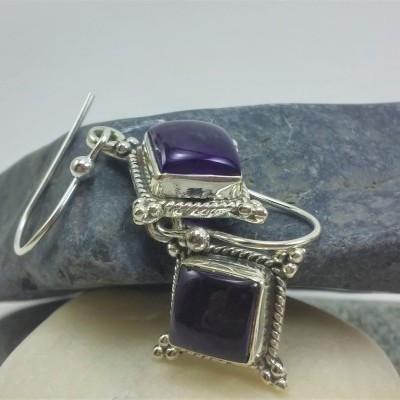 Brincos Adufe em Prata com Ametista Brincos Adufe em Prata com Ametista