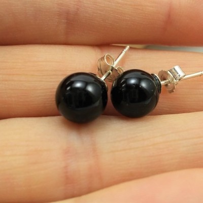 Brincos Bola Onix com fecho em PRATA