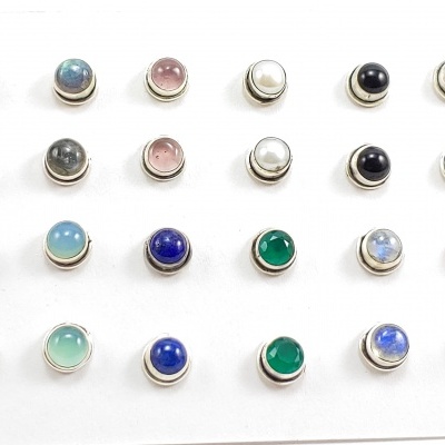 Brincos Prata com Cristais e Pedras Semi-Preciosas