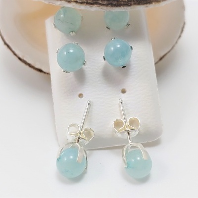 Brincos em prata com Bola de Água marinha 6mm