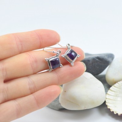 Brincos Adufe em Prata com Ametista