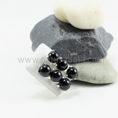 Brincos em prata com Bola 8mm de Turmalina Negra GARRA