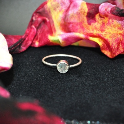 Anel Solitário Prata com Labradorite