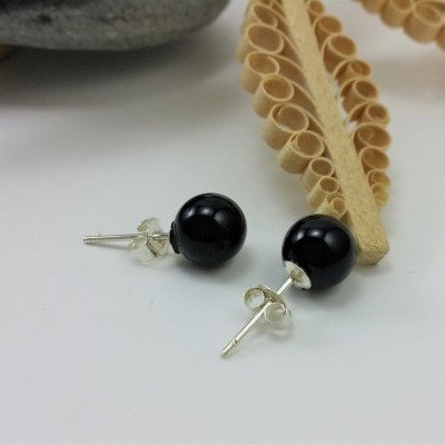 Brincos Bola Onix com fecho em PRATA