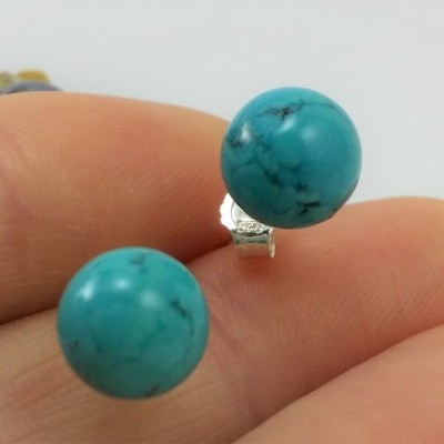 Brincos Bola Turquesa com fecho em PRATA