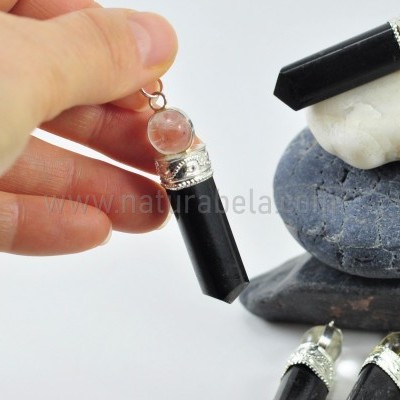 Pendente prateado Turmalina Negra com Bola Cristal